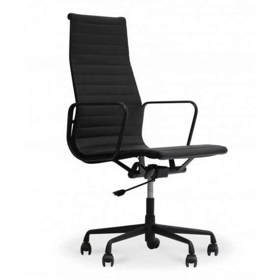 Réplica da cadeira de escritório Alu HighBack toda preta em couro flor inspirada no design de 