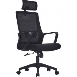 Cadeira de escritório de malha com encosto alto preto edição em malha de fibra
