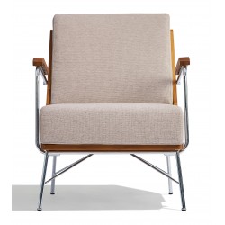 Industrial Daneu armchair in walnut wood and cotton upholstery