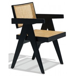 Compass chair with armrests in teak wood and natural rattan