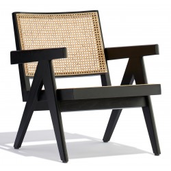 Compass lounge chair with armrests in teak wood and natural rattan
